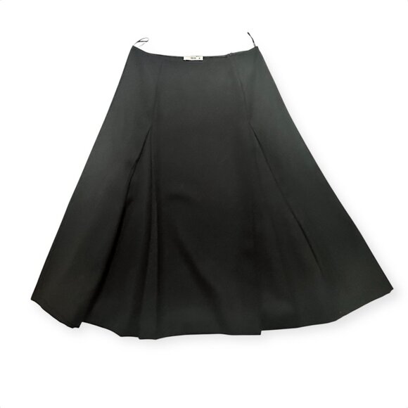 PRADA Black Wool A-Line Double Pleated Midi Skirt IT 46 Made in Italy - Picture 6 of 16